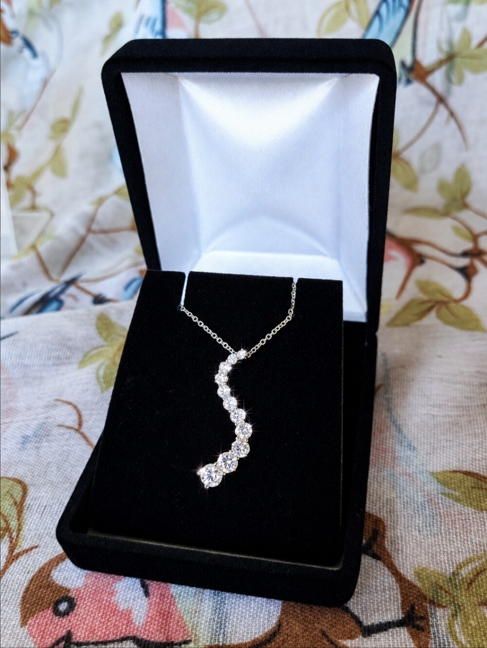 Journey Pendant Sterling 925 CZ Necklace Brilliant CZ Stones Anniversary Jewelry